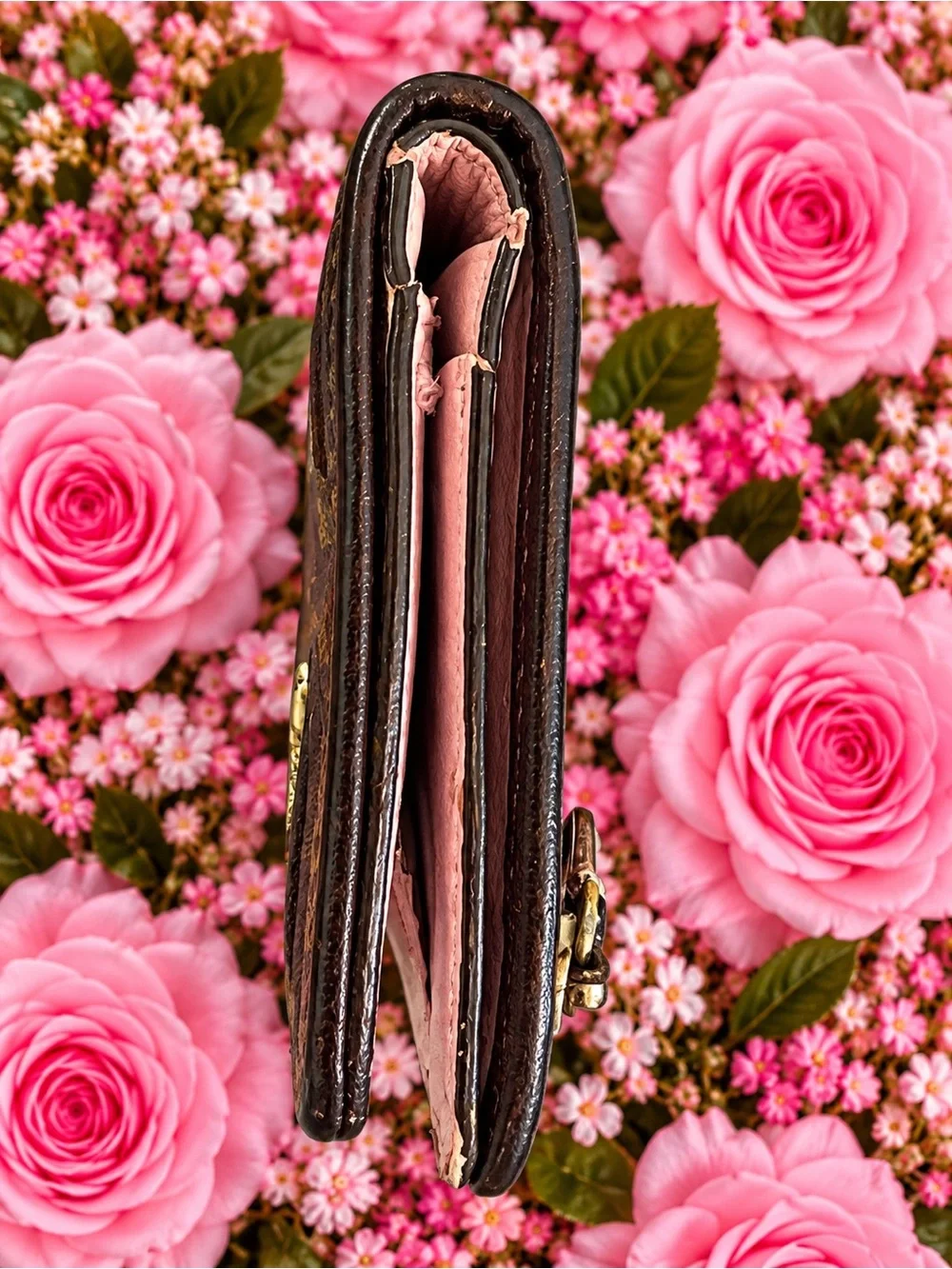 Coach Brown Signature C Pleated Compact Wallet